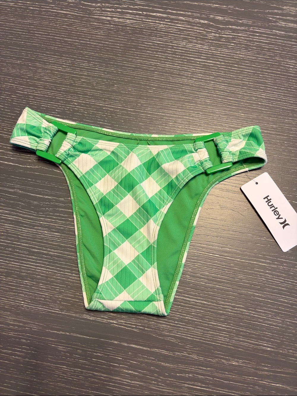 NWT Hurley Kelly Green Plaid Bikini Bottoms S
